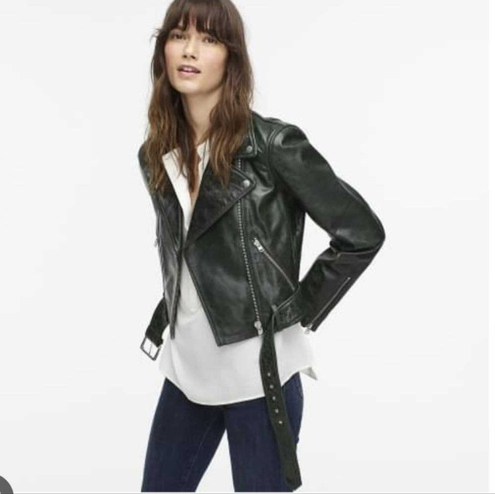 Massimo Dutti Leather Biker Style Jacket. Size S